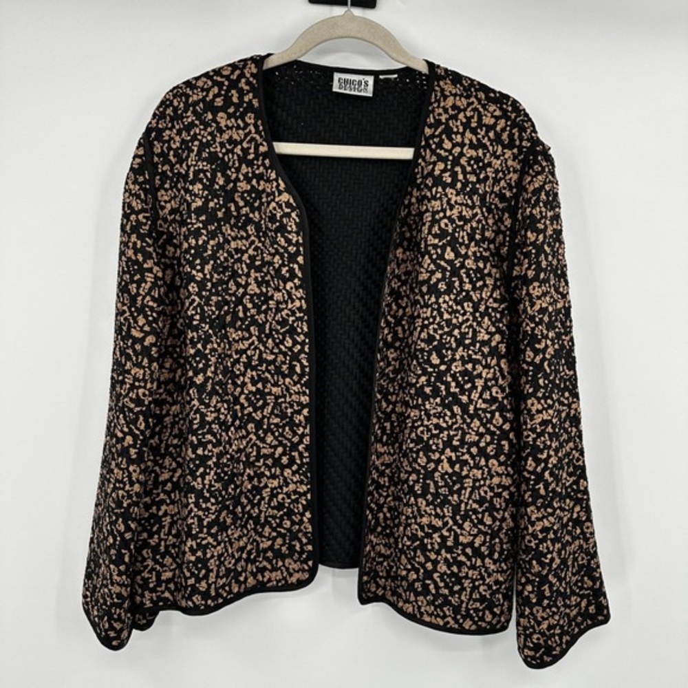 Chico's Black and Beige Open Front Patterned Jacket
